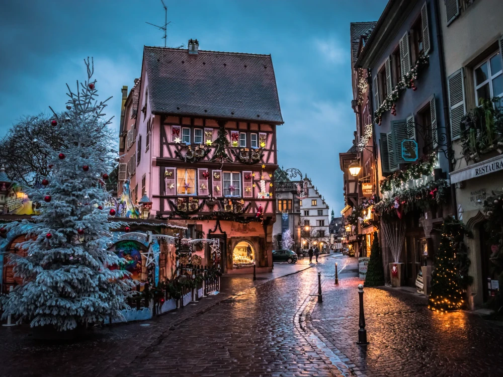 Colmar center at Christmas illuminated and decorated at night